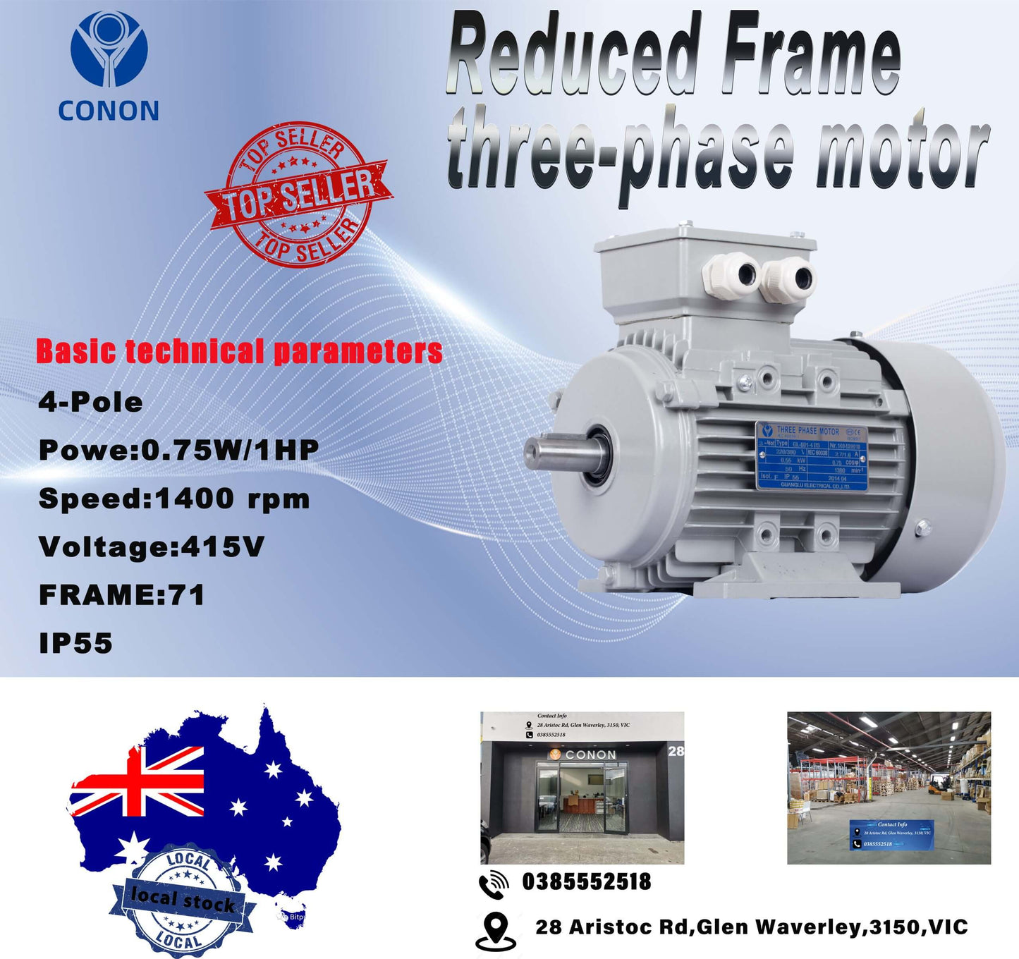 0.75kw 1hp 4 pole 1400RPM Three-phase asynchronous motor reduced frame 71