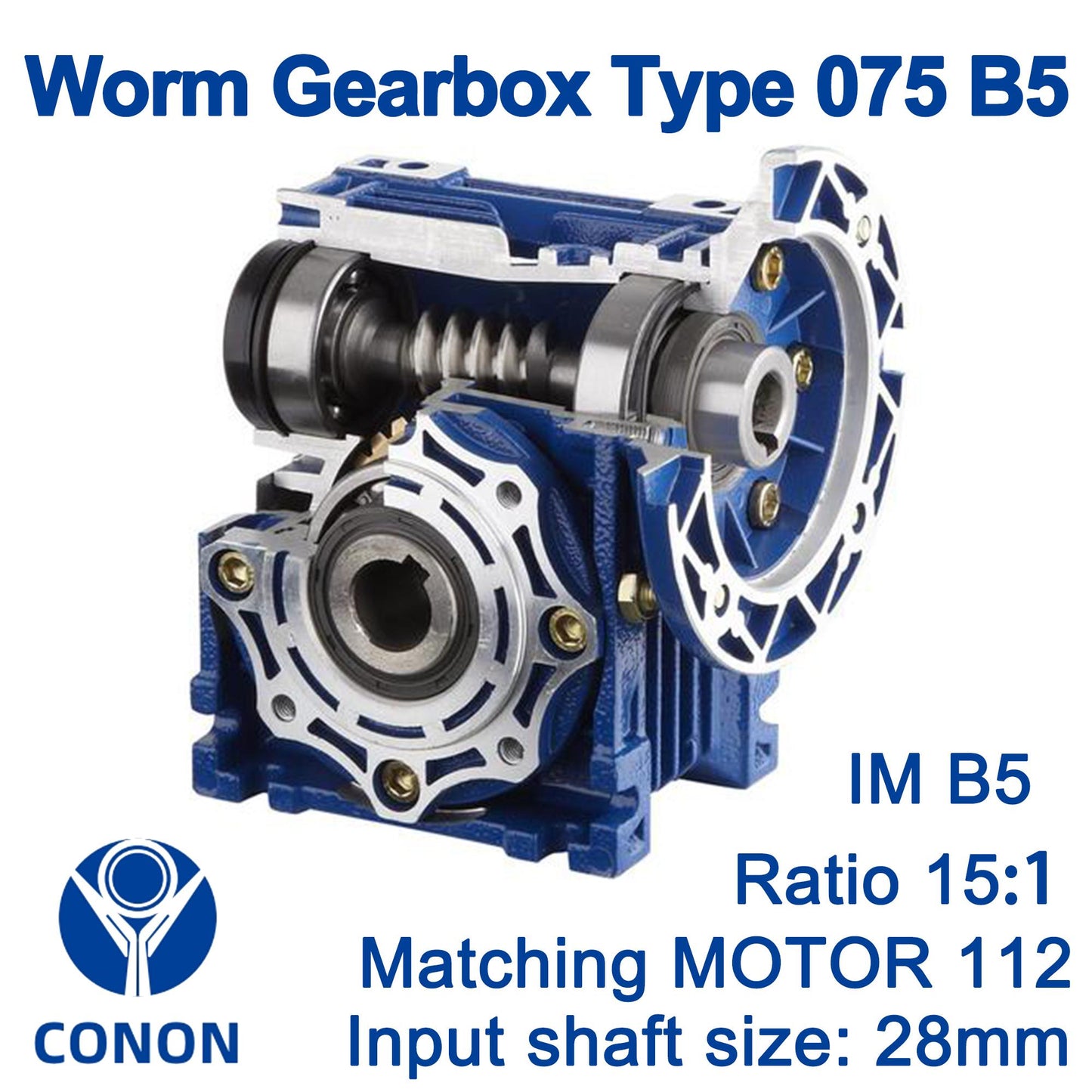 Worm Drive Gearbox NMRV075 15:1 ratio B5 Flange 28mm input shaft Speed reducer