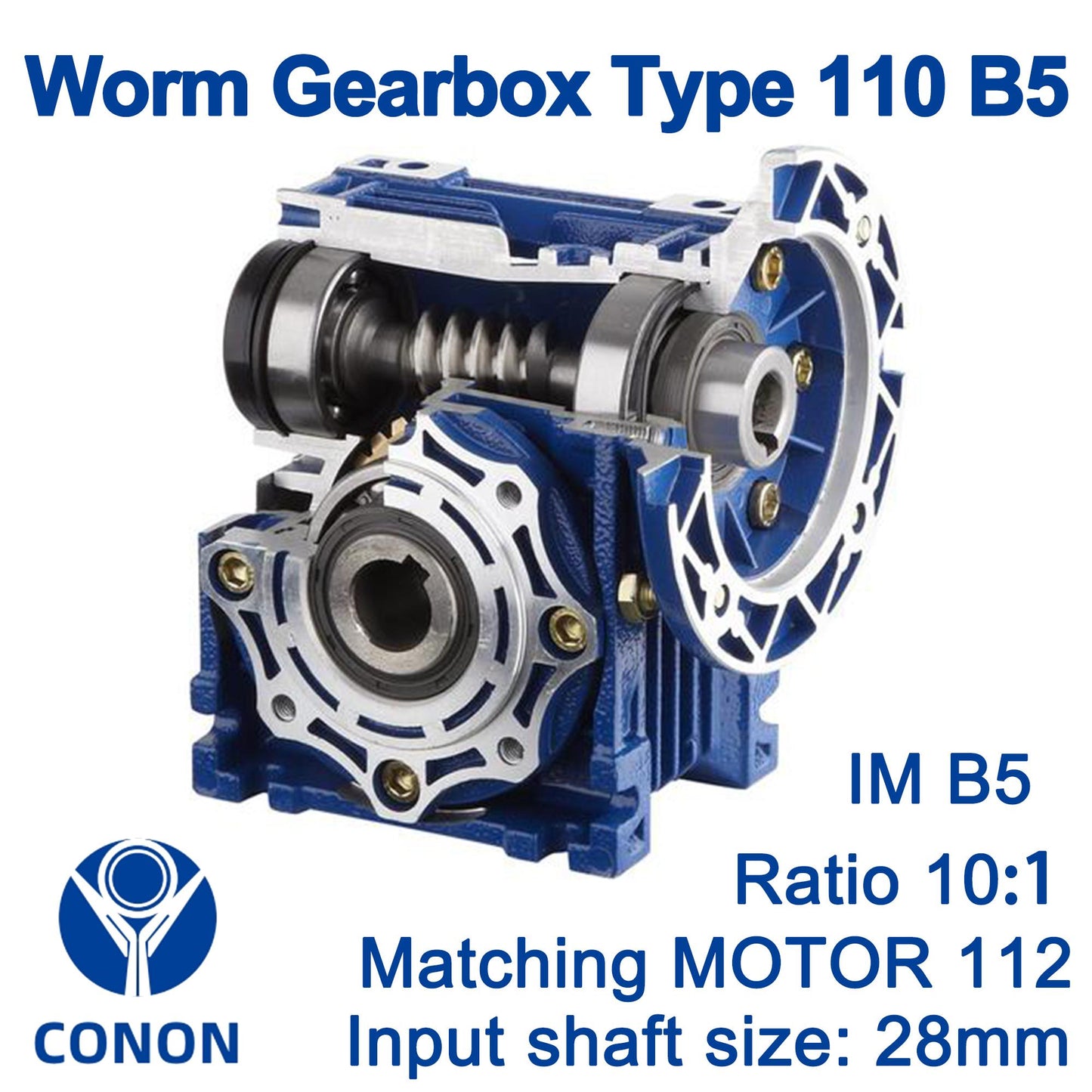 Worm Drive Gearbox NMRV110 10:1 ratio B5 Flange 28mm input shaft Speed reducer
