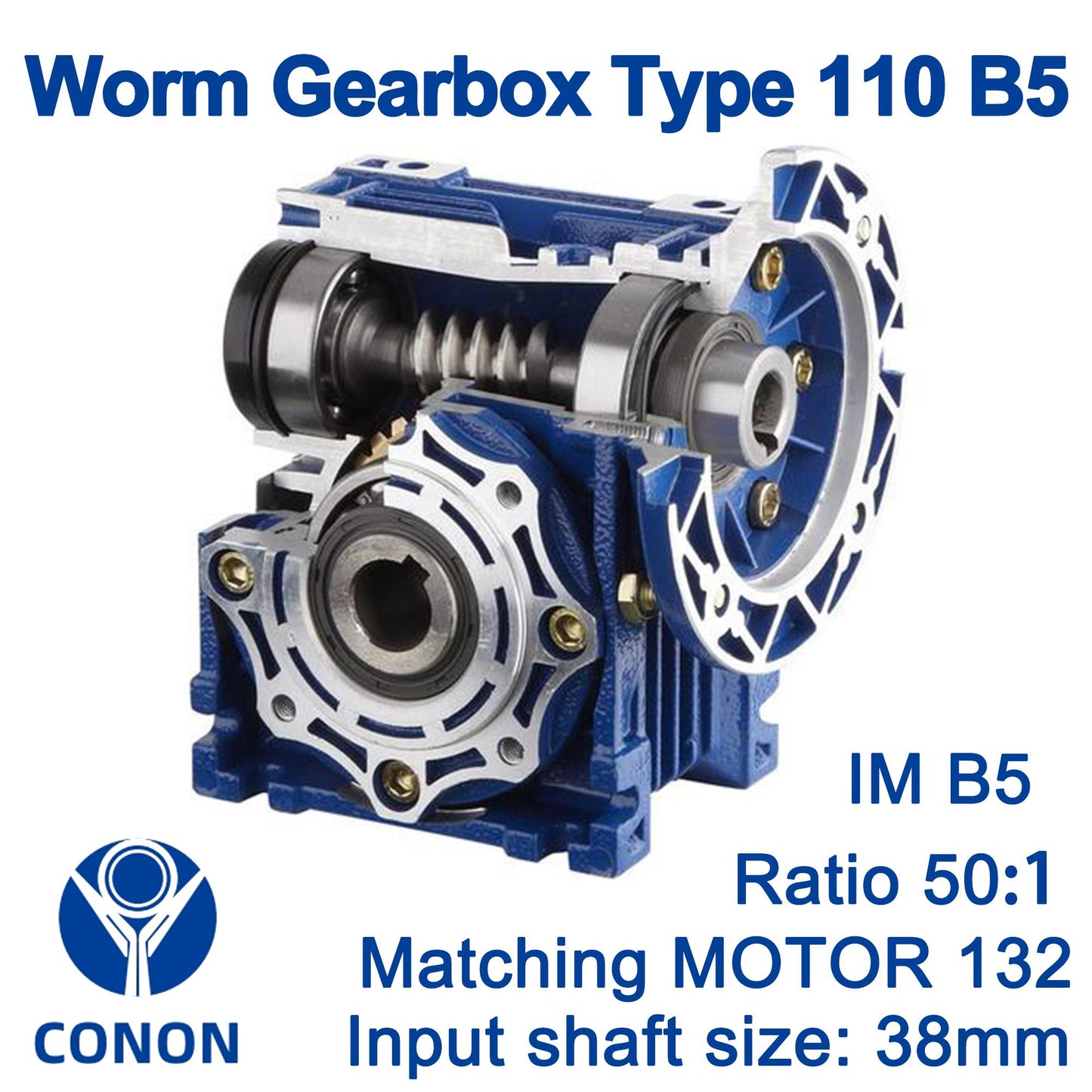 Worm Drive Gearbox NMRV110 50:1 ratio B5 Flange 38mm input shaft Speed reducer