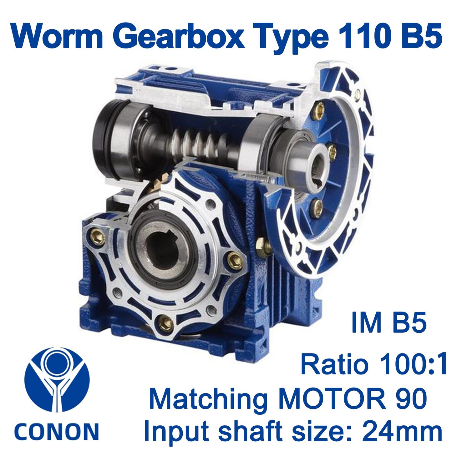 Worm Drive Gearbox NMRV110 100:1 ratio B5 Flange 24mm input shaft Speed reducer