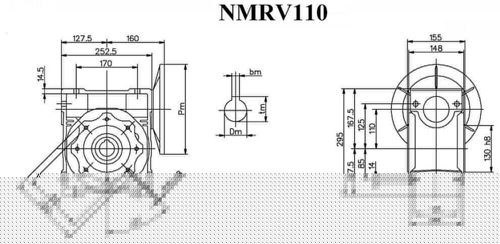 Worm Drive Gearbox NMRV110 50:1 ratio B5 Flange 28mm input shaft Speed reducer