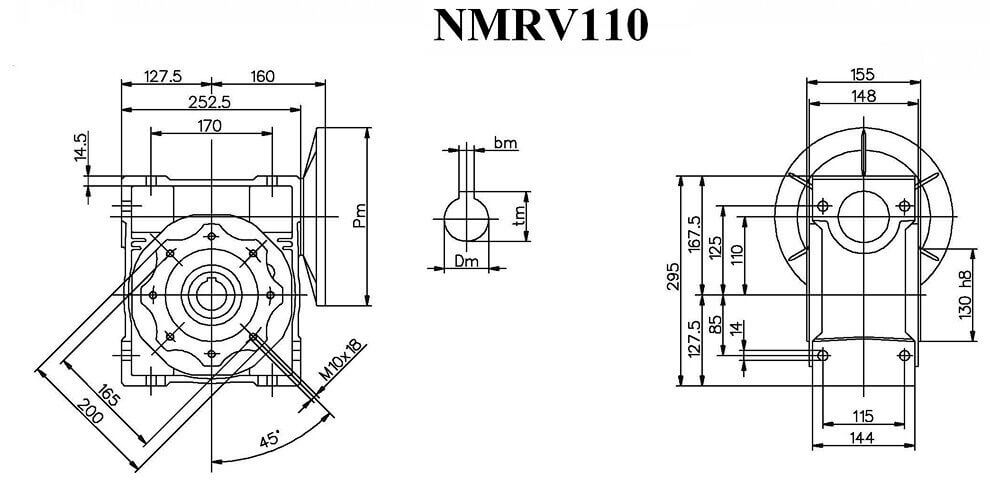 Worm Drive Gearbox NMRV110 80:1 ratio B5 Flange 24mm input shaft Speed reducer
