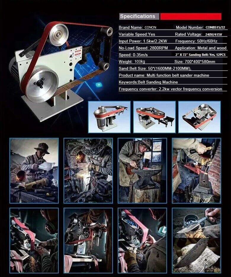 2"x 72" Belt Sander Grinder Linisher Complete Chassis 1.5KW Motor VFD Combo pack