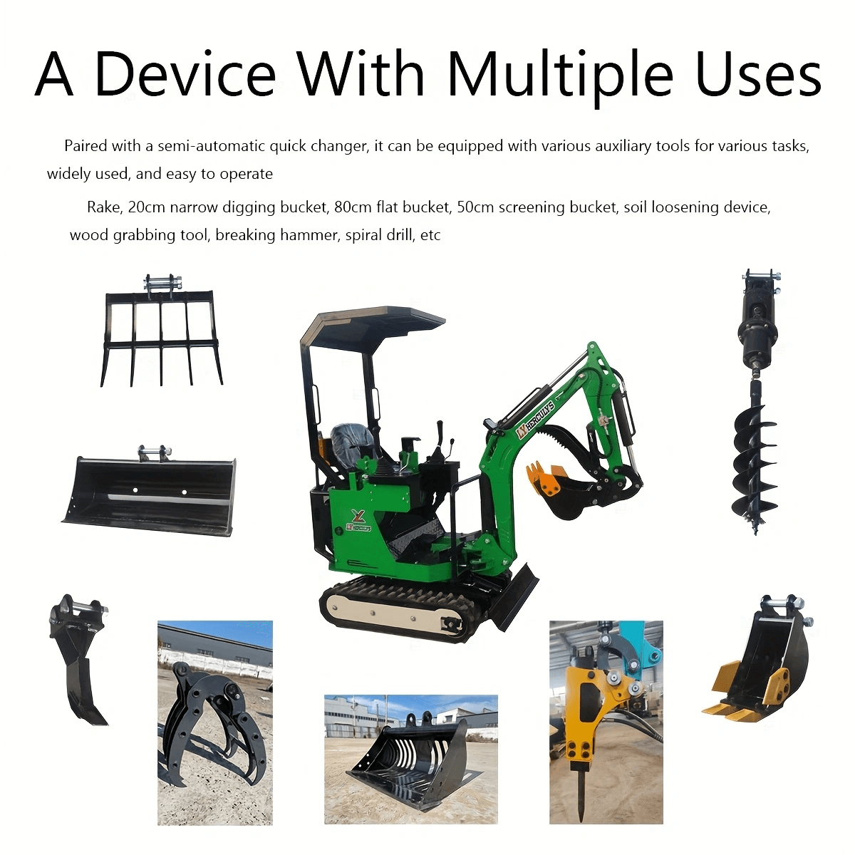 New MINI Excavator 0.8T Breton Gasoline Engine 13.5HP Green & Blue
