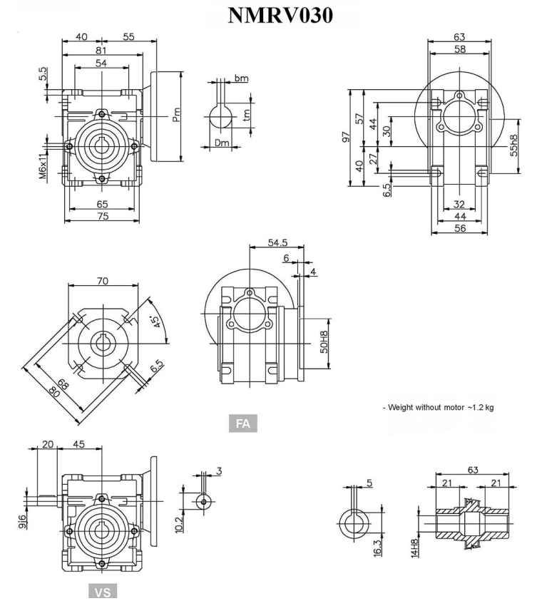 Worm Drive Gearbox NMRV030 10:1 ratio B5 Flange 11mm input shaft Speed reducer
