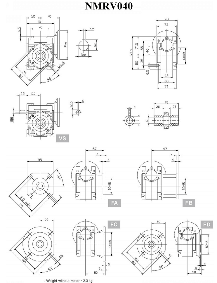 Worm Drive Gearbox NMRV040 20:1 ratio B5 Flange 14mm input shaft Speed reducer