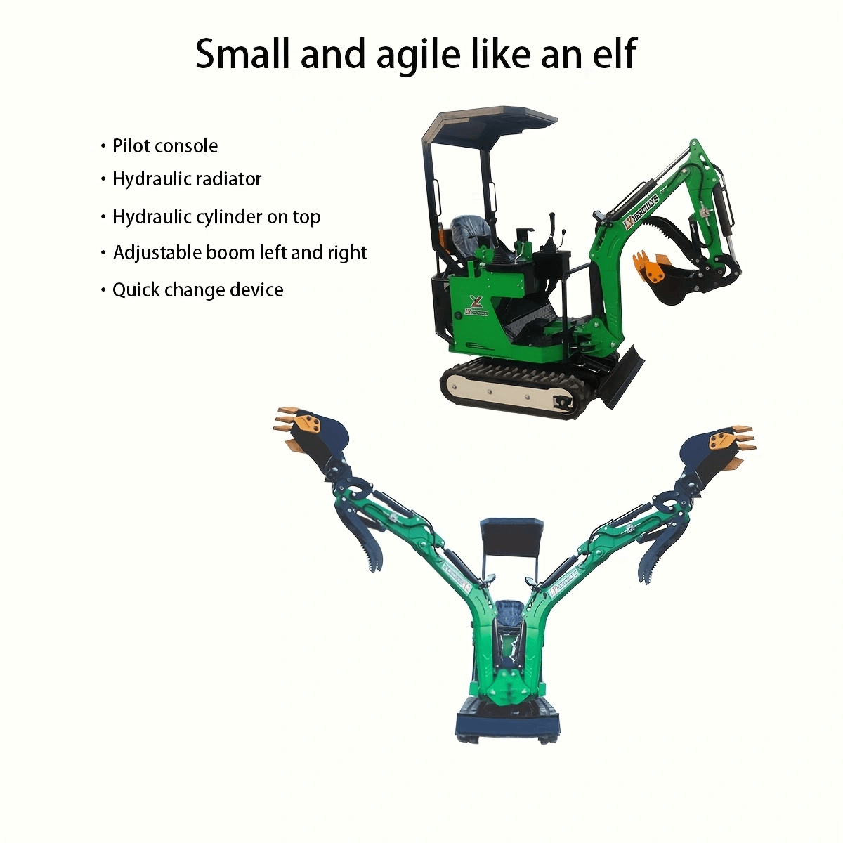 New MINI Excavator 0.8T Breton Gasoline Engine 13.5HP Green & Blue
