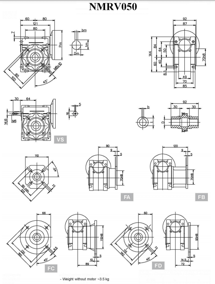 Worm Drive Gearbox NMRV050 40:1 ratio B5 Flange 14mm input shaft Speed reducer