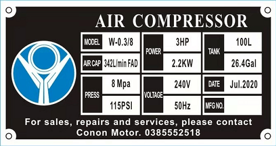 12CFM 342L/MIN 100L TANK SINGLE 8BAR 240V 2.2KW/3HP 120PSI PISTON AIR COMPRESSOR