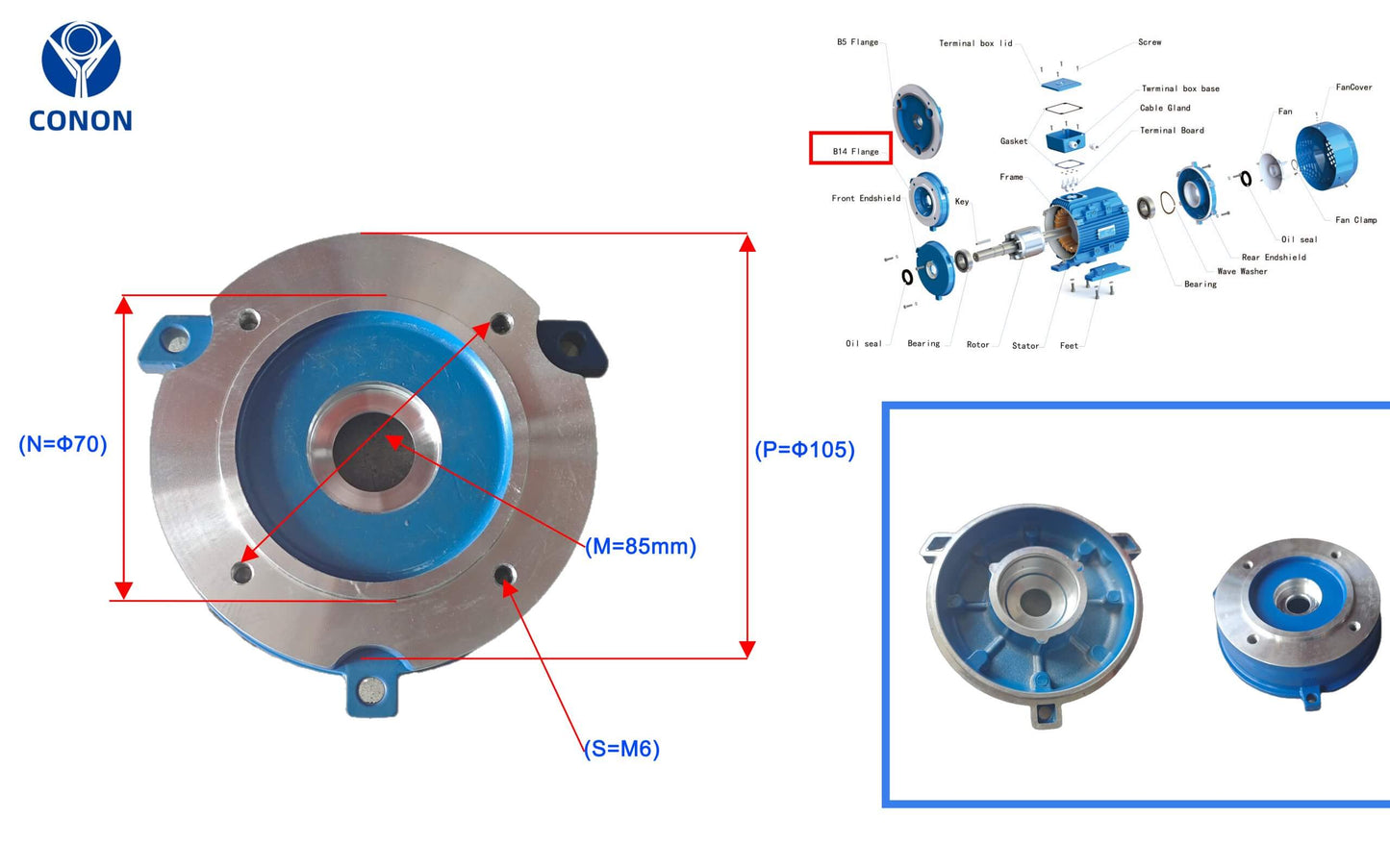 B14 FLANGE 0.37kw/0.5HP 1400rpm motor single-phase 240v REVERSIBLE CSCR shaft 14mm