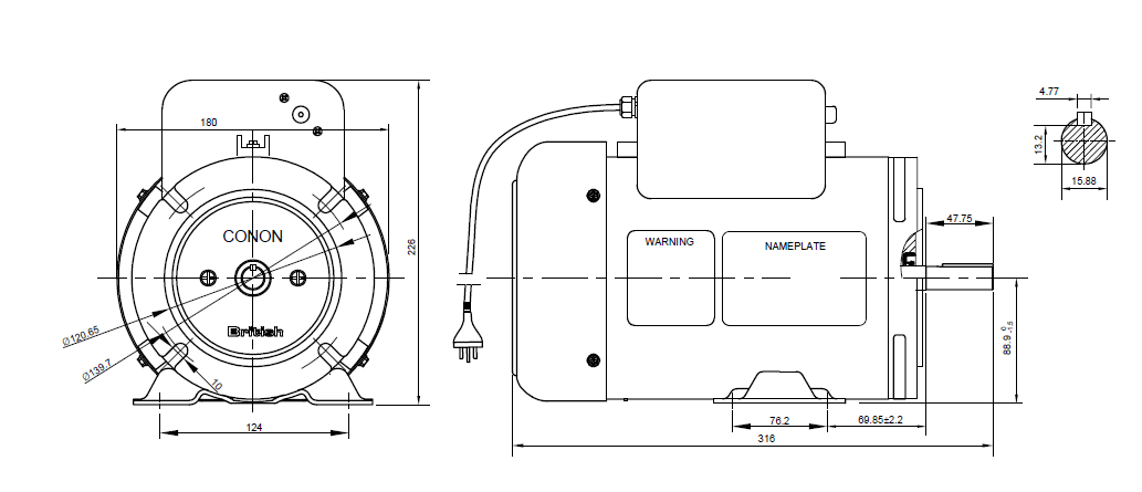 NEMA Electric Motor Single phase 0.37kw 0.5hp 1400rpm frame 56 British flange