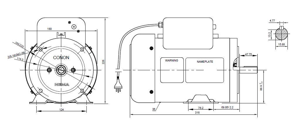 NEMA Electric Motor Single phase 0.37kw 0.5hp 1400rpm frame 56 with NEMA flange
