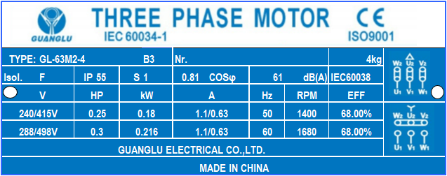 4poles 0.18kw 0.25HP 1400rpm shaft 11mm Electric motor