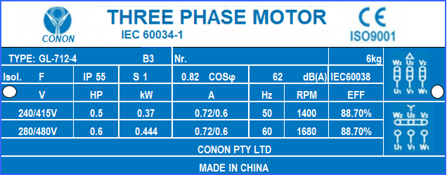 4 poles 0.37kw 0.5HP 1400rpm shaft 14mm Electric motor Three-phase 415v