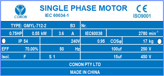 0.55kw 0.75HP 2800rpm shaft 14mm Electrical motor single-phase 240v pump fan REVERSIBLE CSCR