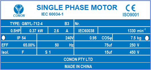 0.37kw/0.5HP 1400rpm cement mixer Electric motor 1phase 240v