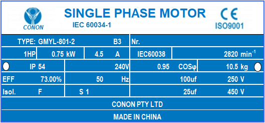 0.75kw 1HP 2800rpm shaft size 19mm Electric motor single-phase 240v pump fan REVERSIBLE CSCR