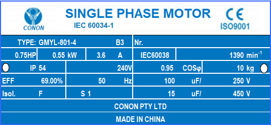 0.55kw 0.75HP 1400rpm shaft 19mm cement mixer Electric motor single-phase 240v