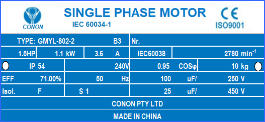 1.1kw 1.5HP 2 poles 2800rpm shaft 19mm Air compressor motor single-phase 240v REVERSIBLE CSCR