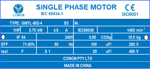 0.75kw/1HP 1400rpm shaft 19mm Electric motor one-phase 240v Pump Drives