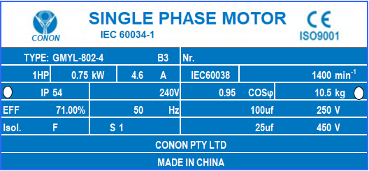 0.75kw 1HP 1400rpm shaft 5/8" OR 16mm Electric motor single-phase cement mixer