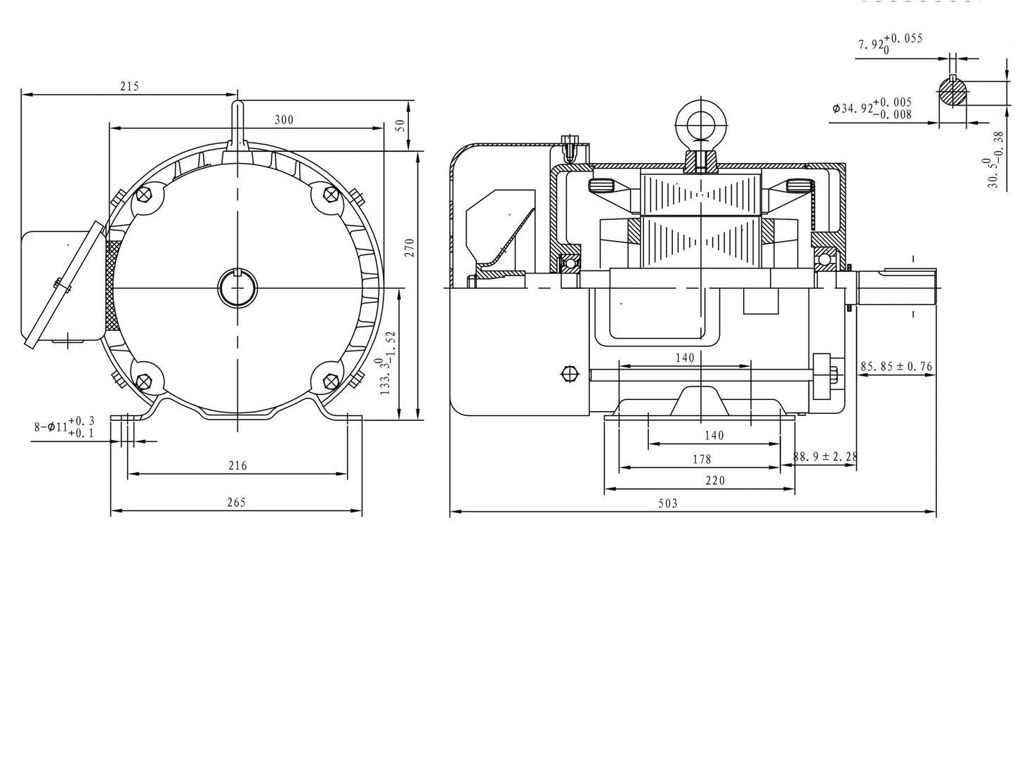 Three Phase NEMA Electric Motor 415V 5.5kw 7.5HP 1400rpm Frame 213T TEFC IP44