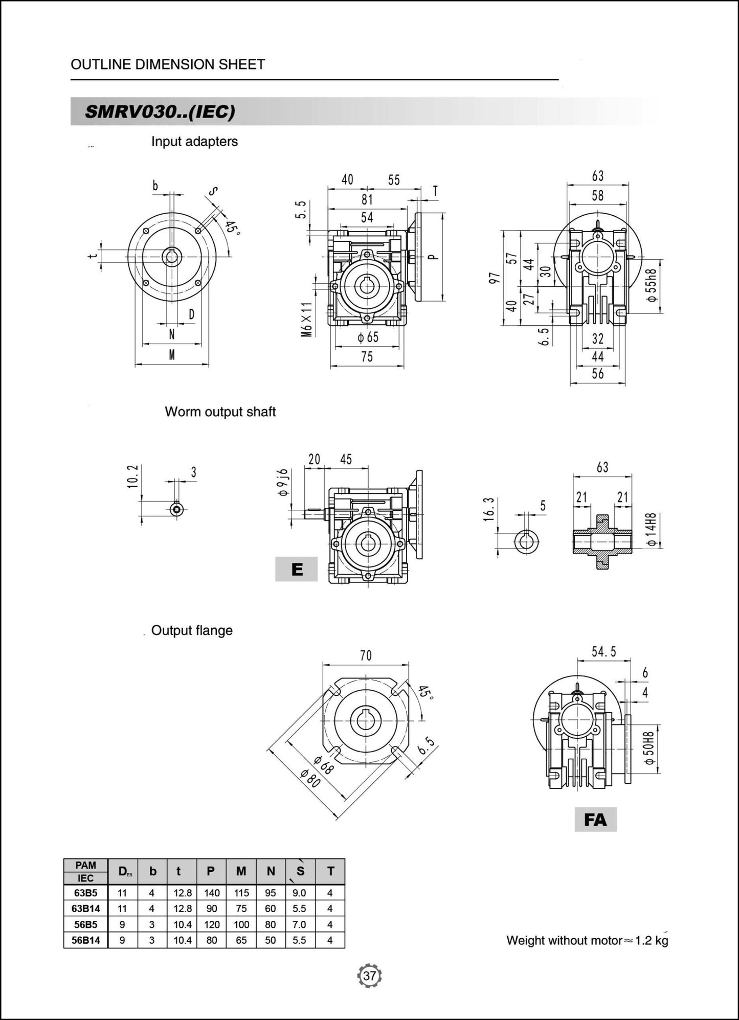 Worm Drive Gearbox NMRV030 50:1 ratio B5 Flange 11mm input shaft Speed reducer