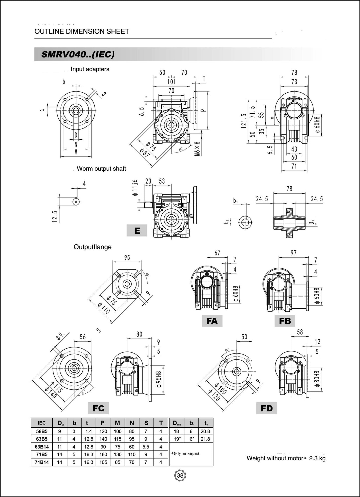 Worm Drive Gearbox NMRV040 50:1 ratio B5 Flange 14mm input shaft Speed reducer