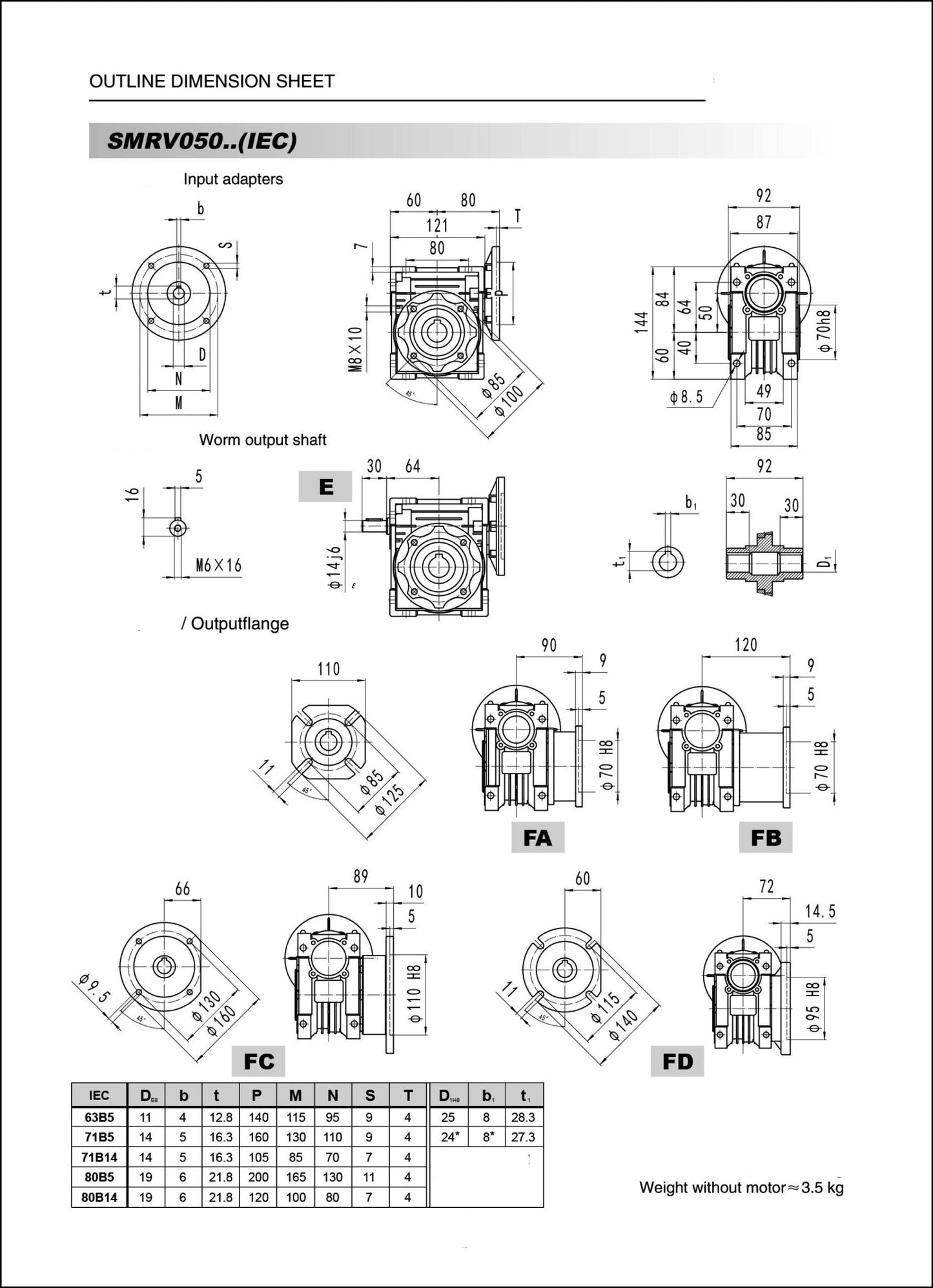 Worm Drive Gearbox NMRV050 20:1 ratio B5 Flange 11mm input shaft Speed reducer