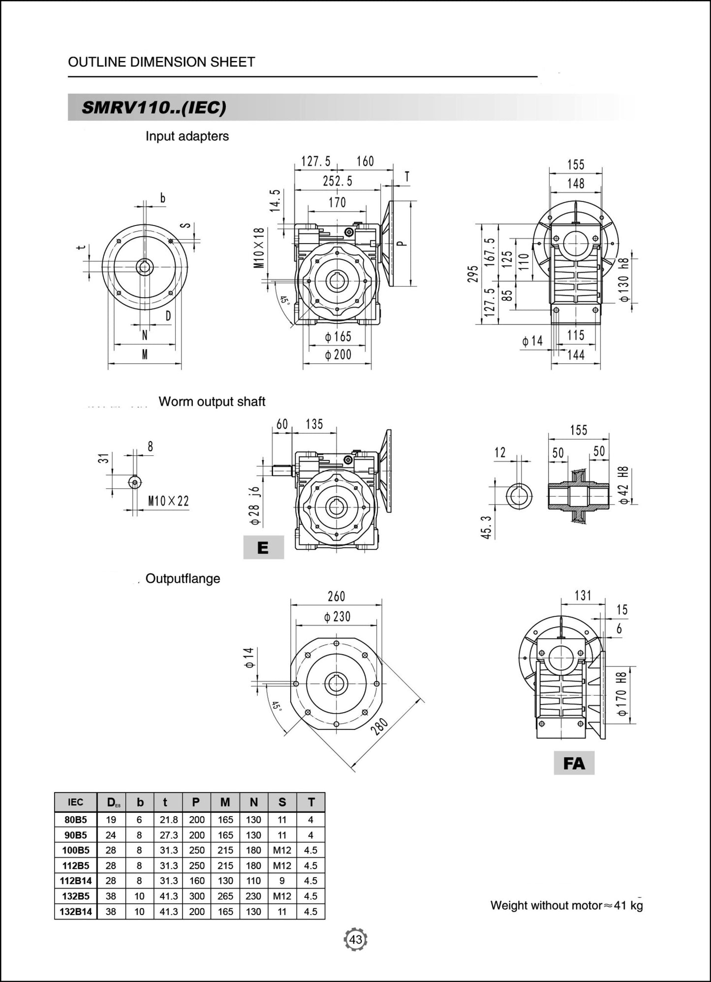 Worm Drive Gearbox NMRV110 20:1 ratio B5 Flange 19mm input shaft Speed reducer