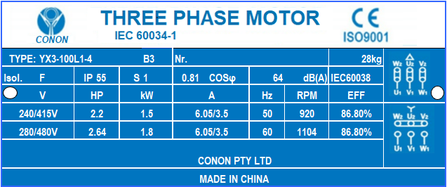 6 poles 1.5kw 2HP 905rpm shaft 28mm Electric motor Three-phase 240v/415v