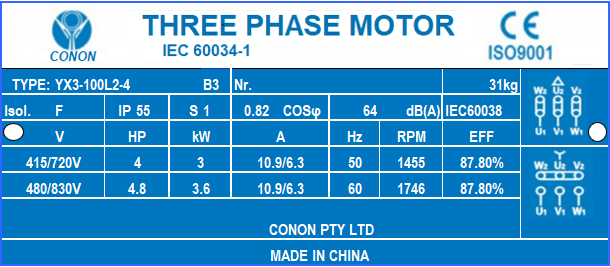 3kw 4HP 1400rpm shaft 28mm Electric motor Three phase 415v