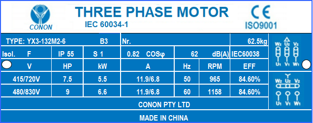 6 poles 5.5kw 7HP 960rpm shaft 38mm Electric motor Three-phase 718v/415v