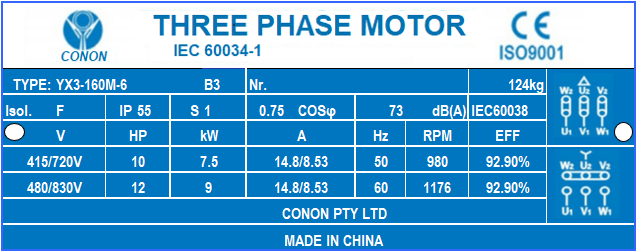 6 poles 7.5kw 10HP 970rpm shaft 42mm Electric motor Three-phase 718v/415v