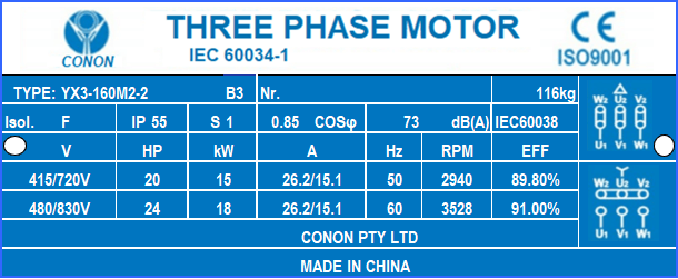 2 poles 15kw 20HP 2800rpm shaft 42mm Electric motor 3 THREE phase 415v compressor pump