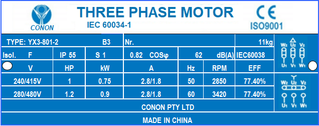 2 poles 0.75kw 1HP 2800rpm shaft 19mm Induction Electric motor