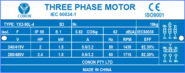 1.5kw 2HP 1400rpm shaft 24mm Electric motor Three phase 415v
