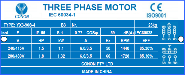 1.1kw 1.5HP 1400rpm shaft 24mm Electric motor Three phase 415v