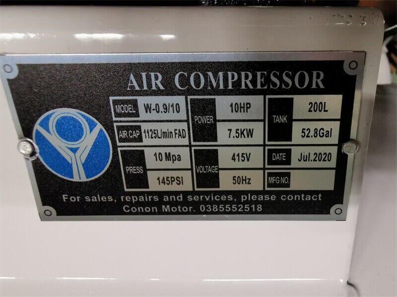 40CFM 1100L/MIN 200L TANK 3PH 10BAR 415V 7.5KW/10HP PISTON AIR COMPRESSOR Condor