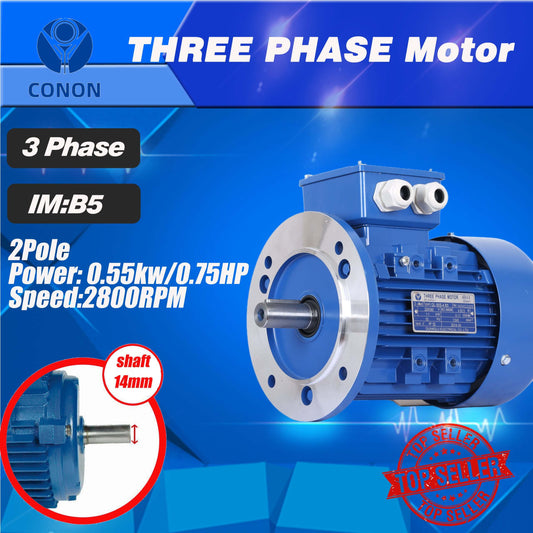 B5 FLANGE 0.55kw/0.75HP 2800rpm motor Three-phase 415v REVERSIBLE CSCR shaft 14mm