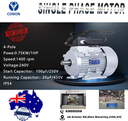 AU 1HP 240V Reversible Motor 1400RPM Plugged with AU Plug Dual Cap Long Life