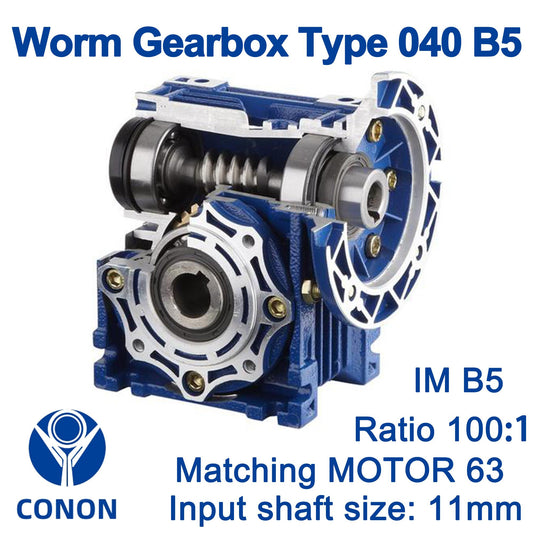Worm Drive Gearbox NMRV040 100:1 ratio B5 Flange 11mm input shaft Speed reducer