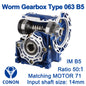 Worm Drive Gearbox NMRV063 50:1 ratio B5 Flange 14mm input shaft Speed reducer