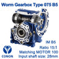 Worm Drive Gearbox NMRV075 15:1 ratio B5 Flange 28mm input shaft Speed reducer
