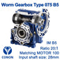 Worm Drive Gearbox NMRV075 20:1 ratio B5 Flange 28mm input shaft Speed reducer