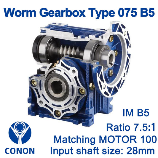 Worm Drive Gearbox NMRV075 7.5:1 ratio B5 Flange 28mm input shaft Speed reducer