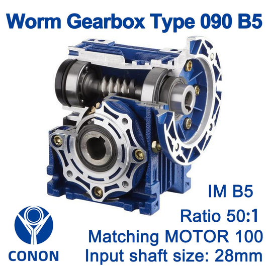 Worm Drive Gearbox NMRV090 50:1 ratio B5 Flange 28mm input shaft Speed reducer