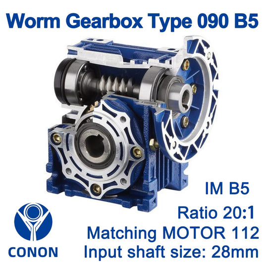 Worm Drive Gearbox NMRV090 20:1 ratio B5 Flange 28mm input shaft Speed reducer