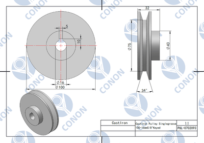 Single groove Pulley 100mm shaft size 5/8" 16mm bore Cast Iron screw V Section A